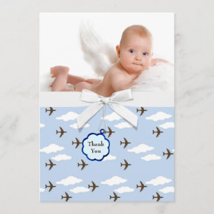 Blue Aeroplanes Baby Boy Photo Thank You Cards