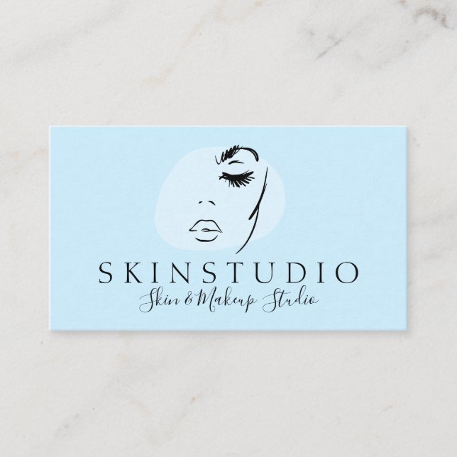 Blue Aesthetic Feminine Face Beauty Skin Business Card (Front)