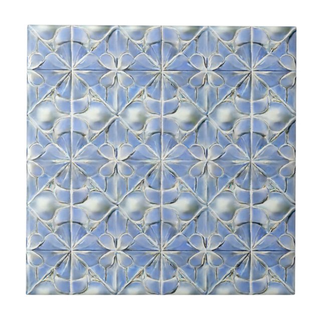 Blue aesthetic floral pattern  ceramic tile (Front)