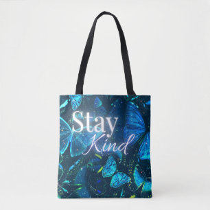 Blue Aesthetic short Inspirational Quote Stay Kind Tote Bag