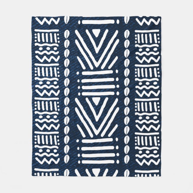 Blue African Denim Bogolan Design Blanket (Front)