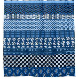 Blue African Pattern Mix Shower Curtain