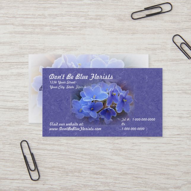 Blue African Violets Business Card (Front/Back In Situ)