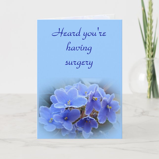 Blue African Violets Surgery get Well Card (Front)