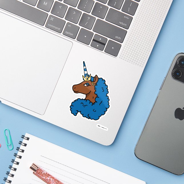 Blue Afro Unicorn (Laptop w/ iPhone)