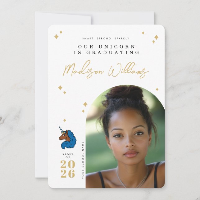 Blue Afro Unicorn Graduation Announcement (Front)