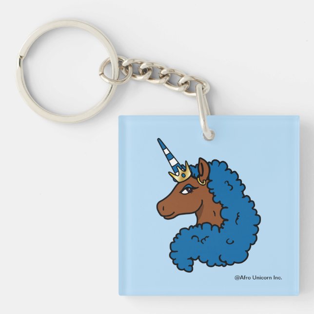 Blue Afro Unicorn Key Ring (Front)