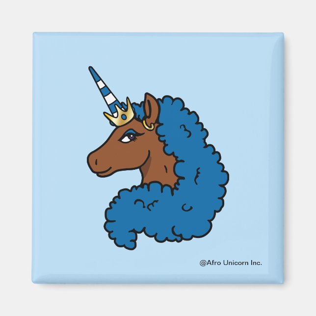 Blue Afro Unicorn Magnet (Front)