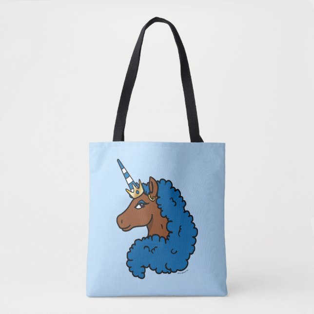 Blue Afro Unicorn Tote Bag (Front)