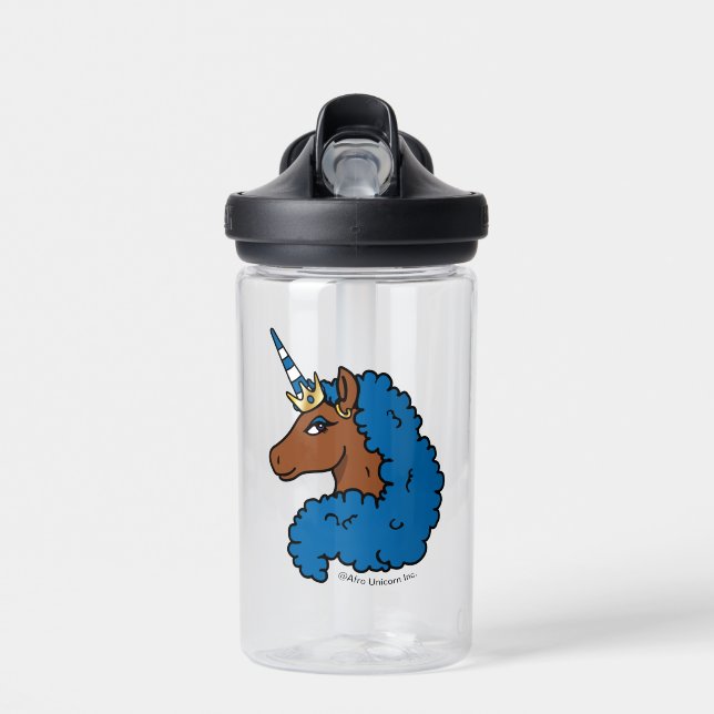 Blue Afro Unicorn Water Bottle (Front)