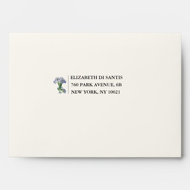 Blue Agapanthus Wedding Back Flap Return Envelope  (Front)