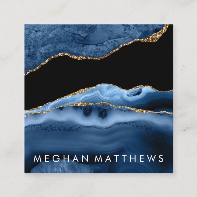 Blue Agate Beauty Stylist Square Business Card (Front)