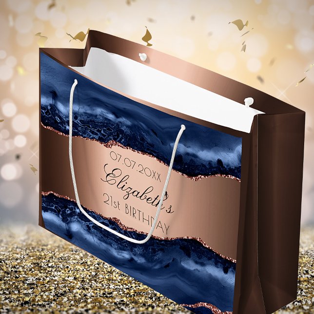 Blue agate copper birthday party large gift bag (Creator Uploaded)