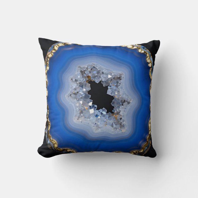 Blue Agate Geode Gold Edge Crystal Art Cushion (Front)