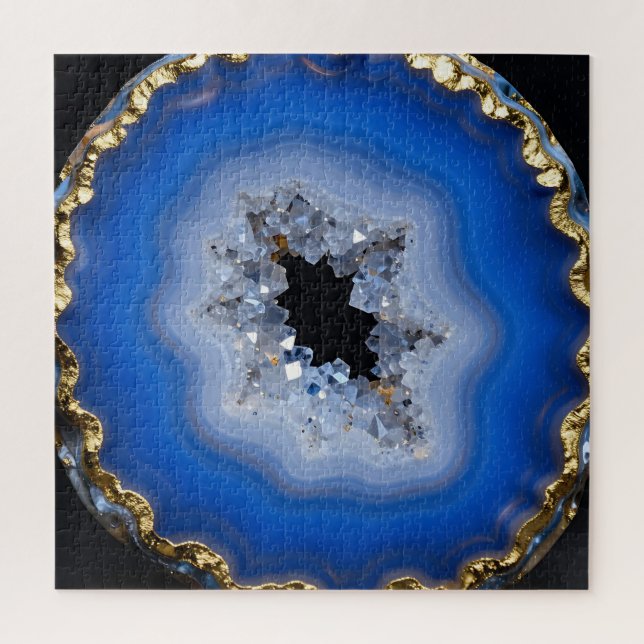 Blue Agate Geode Gold Edge Crystal Art Jigsaw Puzzle (Vertical)