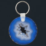 Blue Agate Geode Gold Edge Crystal Art Key Ring<br><div class="desc">Striking deep blue agate slice with hypnotic concentric bands,  luminous white crystal druse center,  and luxurious molten gold edging. This radiant,  high-vibration geode design brings modern elegance and sophisticated mineral beauty.</div>