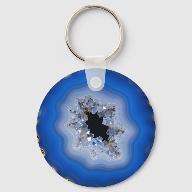 Blue Agate Geode Gold Edge Crystal Art Key Ring (Front)