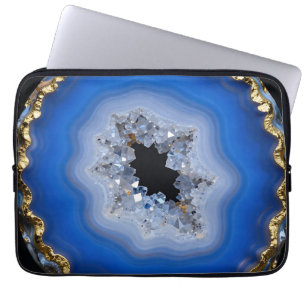 Blue Agate Geode Gold Edge Crystal Art Laptop Sleeve