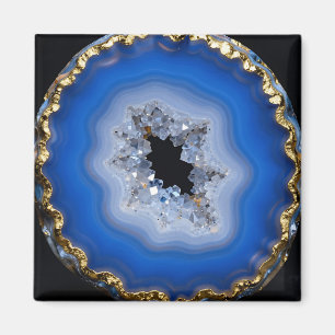 Blue Agate Geode Gold Edge Crystal Art Magnet