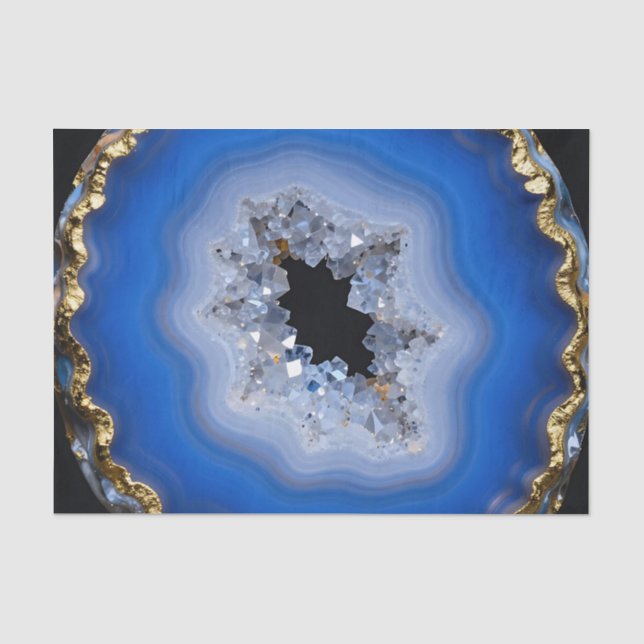 Blue Agate Geode Gold Edge Crystal Art Tissue Paper (Front)
