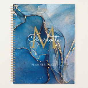 Blue Agate Geode Gold Monogram Script 2023 Planner