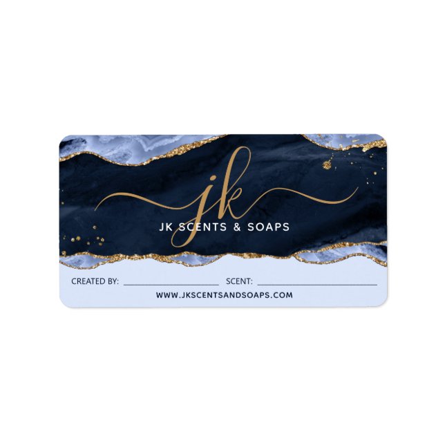 Blue Agate Geode Monogram Candle Soap Label (Front)