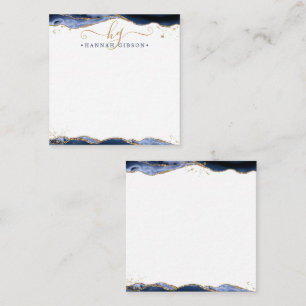 Blue Agate Geode Script Monogram Gold Glitter Card