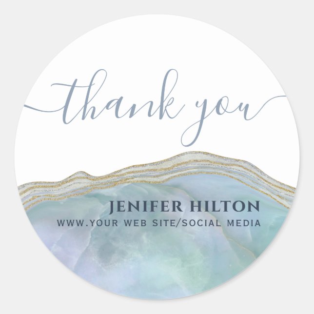 Blue agate geode thank you classic round sticker (Front)
