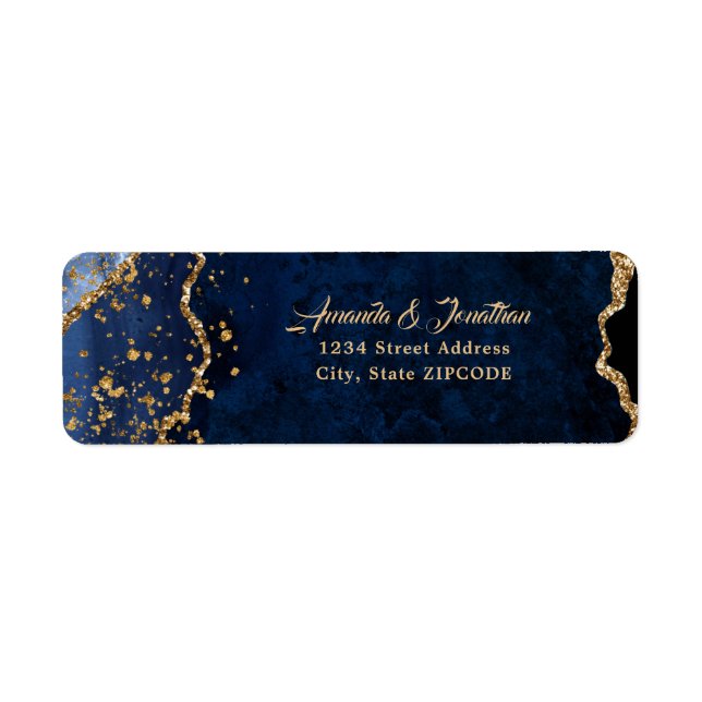Blue Agate Gold Confetti Glitter Wedding Return Address Label (Front)