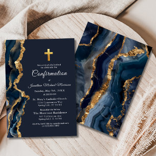 Blue Agate Gold Confirmation Invitation