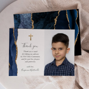 Blue Agate Gold First Communion Thank You