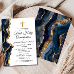 Blue Agate Gold First Holy Communion Boy's Invitation<br><div class="desc">Celebrate a sacred milestone with this elegant Blue Agate Gold First Holy Communion Invitation for boys. Featuring a rich deep blue agate design with shimmering gold accents, this invitation beautifully blends modern sophistication with timeless faith. The graceful cursive script highlights the event, while clean sans-serif fonts ensure readability. Perfect for...</div>