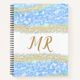 blue agate gold glitter sparkle monogram name text notebook