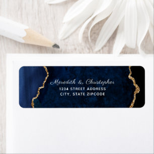 Blue Agate Gold Glitter Wedding Return Address Label