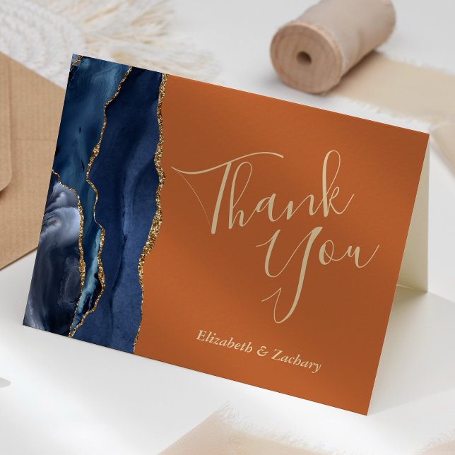 Blue Agate Gold Rust Wedding Thank You Card (Creator Uploaded)