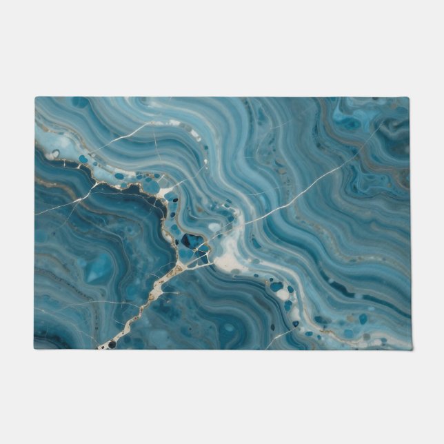 Blue Agate Gold Vein Marble Doormat (Front)