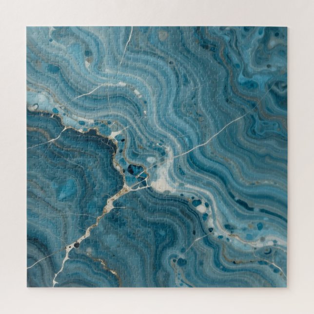 Blue Agate Gold Vein Marble Jigsaw Puzzle (Vertical)