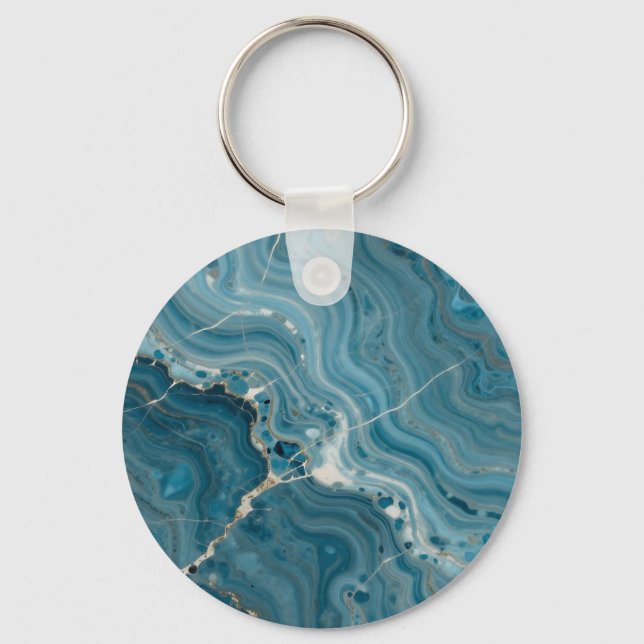 Blue Agate Gold Vein Marble Key Ring (Front)
