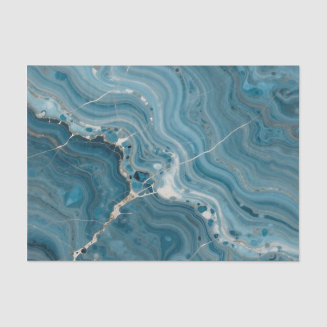 Blue Agate Gold Vein Marble Tissue Paper (Front)