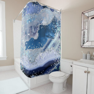 *~* Blue Agate Holo GLITTER Celestial Ocean AP8  Shower Curtain