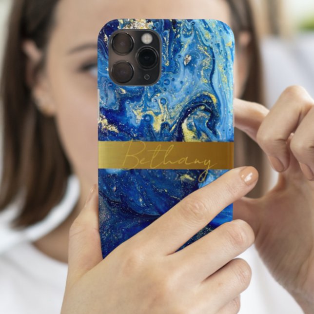 Blue Agate Mable Stone & Gold Add Your Name Custom Case-Mate iPhone Case (Creator Uploaded)