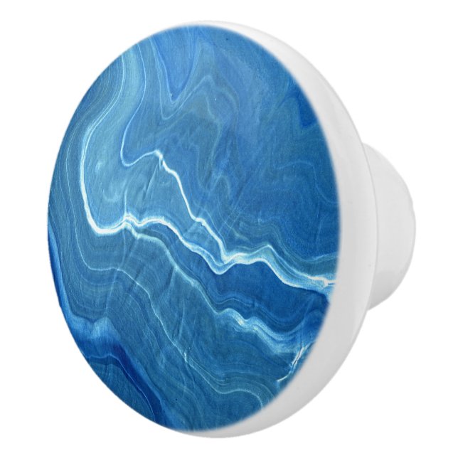 Blue Agate Marble Abstraction Ceramic Knob (Right)