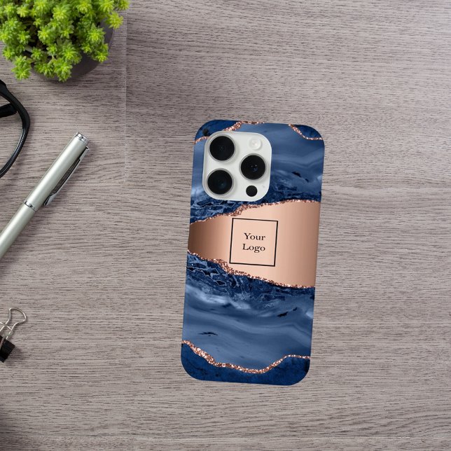 Blue agate marble rose gold business logo Case-Mate iPhone case (Creator Uploaded)