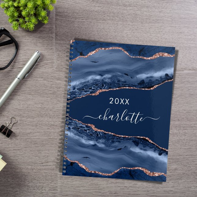Blue agate marble rose gold name script 2025 planner (Creator Uploaded)