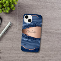 Blue agate marble rose gold name script