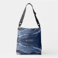Blue agate marble rose gold name script