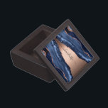 Blue agate marble rose gold name script gift box<br><div class="desc">A dark blue and rose gold agate,  marble stone print as background Personalise and add your name. The name is written with a modern hand lettered style script with swashes. 
To keep the swashes only delete the sample name,  leave the spaces or emoji's in front and after the name.</div>