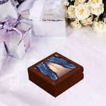 Blue agate marble rose gold name script gift box<br><div class="desc">A dark blue and rose gold agate,  marble stone print as background Personalise and add your name. The name is written with a modern hand lettered style script with swashes. 
To keep the swashes only delete the sample name,  leave the spaces or emoji's in front and after the name.</div>