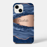 Blue agate marble rose gold name script