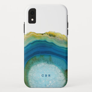 Blue Agate Monogram Cool Abstract Marble Gemstone iPhone XR Case